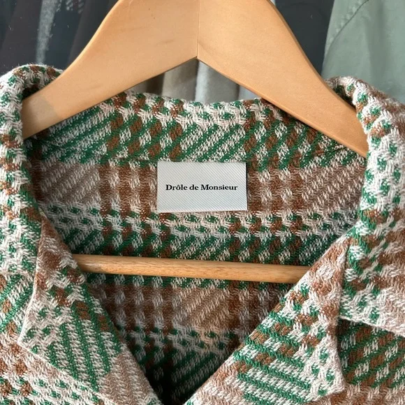 Drôle de Monsieur Green and Orange Plaid Men's Shirt - Picture 3 of 5
